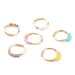 Mixed Color Adjustable Glass Seed Beads Finger Rings, with Real 18K Gold Plated Copper Wire, Mixed Color, Size 7, 17mm