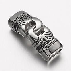 Argent Antique 304 connecteurs de liens en acier inoxydable, pour la fabrication de bijoux en cuir cordon bracelets, rectangle, argent antique, 43x16x10mm, Trou: 6x12mm