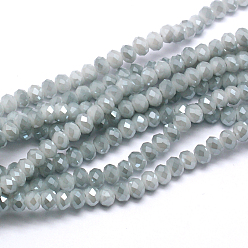 Light Steel Blue Electroplate Imitation Jade Glass Bead Strands, Full Rainbow Plated, Faceted, Rondelle, Light Steel Blue, 3x2mm, Hole: 0.5mm, about 147pcs/strand, 13 inch
