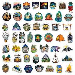 Others PVC Adhesive Stickers, for Suitcase, Skateboard, Refrigerator, Helmet, Mobile Phone Shell, Stationery, Camping Themed Pattern, 4~8x4~8cm, 50pcs/bag