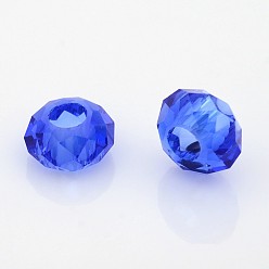 Bleu Royal Perles de verre à facettes, perles de rondelle avec grand trou , bleu royal, 14x8mm, Trou: 6mm