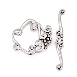Antique Silver Tibetan Style Toggle Clasps, Cadmium Free & Nickel Free & Lead Free, Flower, Antique Silver, 39x26mm, Hole: 2mm