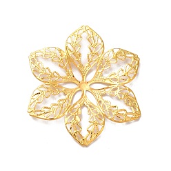 Oro Carpinteros de filigrana de hierro, adornos de metal grabados, flor, dorado, 43x38x2.5 mm