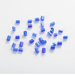 Blue 11/0 Two Cut Glass Seed Beads, Hexagon, Transparent Colours Rainbow, Blue, about 2mm long, 2mm wide, hole: 0.5mm, about 37500pcs/pound