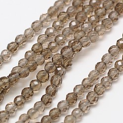 Smoky Quartz Natural Smoky Quartz Beads Strands, Dyed, Faceted Round, 3mm, Hole: 0.8mm, about 136pcs/strand, 16 inch