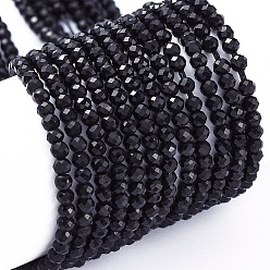 Black Opaque Glass Beads Strands, Faceted, Rondelle, Black, 2x1.5mm, Hole: 0.6mm, about 235~247pcs/Strand, 14.57~14.76 inch(37~37.5cm)