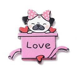 Pearl Pink Valentine's Day Theme Acrylic Pendant, Cat, Pearl Pink, 41.5x42x2.4mm, Hole: 1.6mm