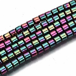 Medium Violet Red Electroplate Non-magnetic Synthetic Hematite Beads Strands, Column, Medium Violet Red, 3.5x3mm, Hole: 1mm, about 127~128pcs/strand, 15.75 inch~15.94 inch(40cm~40.5cm)