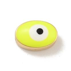Jaune Véritables perles en laiton plaqué or 18 k, avec l'émail, sans cadmium et sans plomb, plaqué longue durée, ovale avec le mauvais œil, jaune, 6.5x10x5.5mm, Trou: 1.2mm