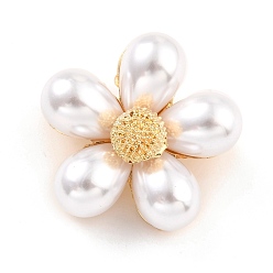 Blanco Broches de perlas de imitación de resina de aleación, flor, blanco, 30x31x11 mm, pin: 0.8 mm