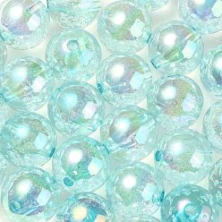Light Blue UV Plating Transparent Rainbow Iridescent Acrylic Beads, Bubble Beads, Round, Light Blue, 15~15.5x15.5~16mm, Hole: 2.6~2.7mm
