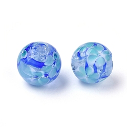 Bleu Ciel Foncé Brins de perles à chalumeau manuels, fleur intérieure, ronde, bleu profond du ciel, 11~12x12~12.5mm, Trou: 1.5~2mm