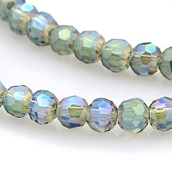 Cadet Blue Full Rainbow Plated Glass Faceted(32 Facets) Round Spacer Beads Strands, Cadet Blue, 3mm, Hole: 1mm, about 100pcs/strand, 11.5 inch