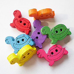 Mixed Color Tortoise Buttons with 2-Hole, Wooden Buttons, Mixed Color, about 18mm long, 12mm wide, 150pcs/bag