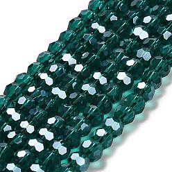 Teal Electroplate Glass Bead Strands, Pearl Luster Plated, Faceted(32 Facets), Round, Teal, 4mm