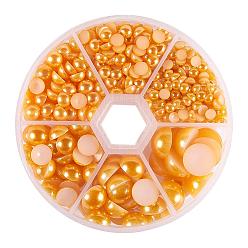 Verge D'or 1 box abs cabochons en plastique imitation dôme perle, demi-tour, verge d'or, 4~12x2~6mm, environ 660 pcs / boîte