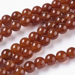 Red Natural Crackle Agate Beads Strands, Heated & Dyed, Round, Red, 8mm, Hole: 1mm, about 48pcs/strand, 15.4 inch(39cm)