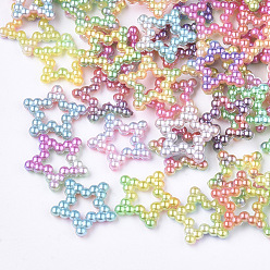 Color mezclado Arco iris abs plástico imitación perla anillos de unión, gradiente sirena perla, estrella, color mezclado, 11.5x12x2 mm, medida interior: 3x3 mm, aproximadamente 1000 piezas / bolsa