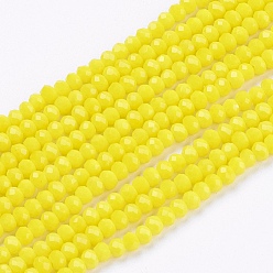 Желтый Непрозрачные сплошной цвет стеклянной бусины пряди, имитация нефрита, граненые, рондель, желтые, 3x2 мм, отверстие : 0.8 мм, около 185~190 шт / нитка, 15.5~16 дюйм (39.3~40.6 см)