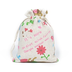 Flor Bolsas de embalaje de tela de algodón bolsas con cordón, Rectángulo, patrón de flores, 14x10 cm