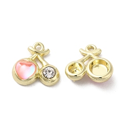 Pink Alloy Pendant, with Glass, Light Gold, Lead Free & Cadmium Free, Cherry Charm, Pink, 14x15x5mm, Hole: 1.5mm