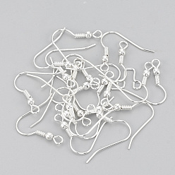 Silver Iron Earring Hooks, with Horizontal Loop, Nickel Free, Silver, 17~19x0.8mm, 20 Gauge, Hole: 2mm