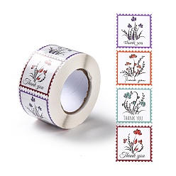 Flower Thank You Stickers Roll, Self-Adhesive Paper Gift Tag Stickers, for Party, Decorative Presents, Square, Flower Pattern, 38x38x0.1mm, about 500pcs/roll