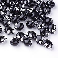 Noir Perles acryliques de style artisanal, crane, noir, 13x10x12mm, trou: 2 mm, environ 630 pcs / 500 g