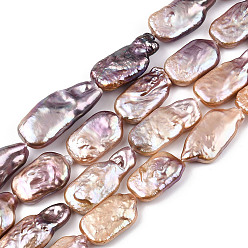 Light Salmon Natural Keshi Pearl Beads Strands, Cultured Freshwater Pearl, Baroque Pearls, Rectangle, Light Salmon, 18.5~28x10.5~13.5x4.5~8.5mm, Hole: 0.6mm, about 16~20 pcs/strand, 14.88~15.59 inch(37.8~39.6cm)