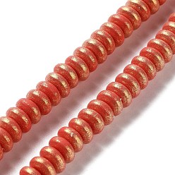Rouge Orange Brins de perles en argile polymère peintes à la main, pour les fournitures de bricolage bijoux artisanat, disque, rouge-orange, 7x3mm, Trou: 2mm, Environ 112~123 pcs/chapelet, 14.92~15.94 pouce (37.9~40.5 cm)