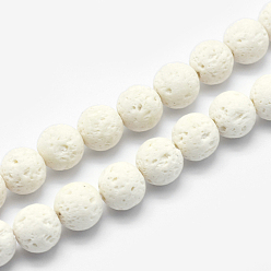 Blanc Floral Brins de perles de pierre de lave synthétique, ronde, ciré, floral blanc, 4mm, Trou: 1mm, Environ 88 pcs/chapelet, 14.9 pouces ~ 15.3 pouces (38~39 cm)