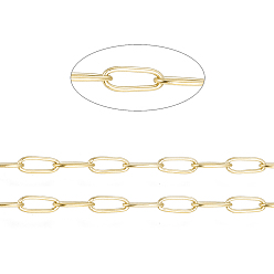 Oro Revestimiento iónico (ip) 304 cadenas de clip de acero inoxidable, soldada, con carrete, dorado, 5.5x2.2x0.5 mm, 20 m / rollo.