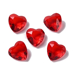 Red Transparent Glass Rhinestone Cabochons, Faceted, Heart, Pointed Back, Red, 12x12x5.5mm