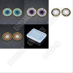 Mixed Color Unicraftale 3pcs 3 colors 304 Stainless Steel Pendants, with Glass Beads, Flat Round with Eye, Mixed Color, 38~38.5x35~35.5x2.5~3mm, Hole: 2mm, 1pc/color