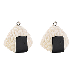 White Resin Pendants, with Platinum Tone Iron Findings, Imitation Food, Rice Roll, White, 27~28x26~27x18mm, Hole: 2mm