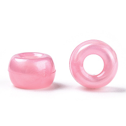Pearl Pink Plastic Pearlized Beads, Barrel, Pearl Pink, 9x6mm, Hole: 3.8mm, about 1900pcs/500g