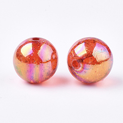 Red Transparent Acrylic Beads, with Glitter Powder, Glitter Beads, Round, Red, 19~19.5x19mm, Hole: 2.5mm, about 110pcs/500g