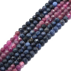 Mixed Stone Natural Red Corundum/Ruby and Sapphire Beads Strands, Faceted, Round, 3mm, Hole: 0.7mm, about 132pcs/strand, 15.16''~15.55''(38.5~39.5cm)
