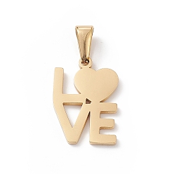 Golden Valentine's Day 304 Stainless Steel Pendants, Laser Cut, Word I LOVE YOU Charms, Golden, 20.5x14.5x1.5mm, Hole: 3x6mm