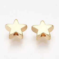 Real 18K Gold Plated Brass Beads, Star, Real 18K Gold Plated, 8x8x3mm, Hole: 1.2mm