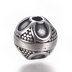 Plata Antigua 304 bolas de acero inoxidable, rondo, plata antigua, 9.5x9 mm, agujero: 2 mm