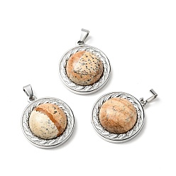 Picture Jasper Natural Picture Jasper Pendants, with Stainless Steel Color Tone 304 Stainless Steel Findings, Half Round Charm, 24.5x21x8mm, Hole: 3x6mm