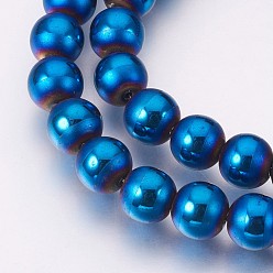 Plaqué Bleu Galvanoplastie non magnétiques hématite synthétique brins de perles, polie, givré, ronde, bleu plaqué, 4mm, Trou: 1mm, Environ 106 pcs/chapelet, 15.7 pouce (40 cm)