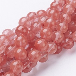 Saumon Perles de verre de quartz cerise brins, ronde, Saumon, 10mm, Trou: 1mm, Environ 37 pcs/chapelet, 15 pouce