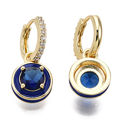 Темно-Синий Плоские круглые серьги-кольца с кубическим цирконием и эмалью, настоящие позолоченные украшения из латуни для женщин, без никеля , темно-синий, 18 мм, штифты : 26 мм