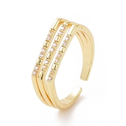 Золотой Прозрачное кубическое циркониевое тройное открытое кольцо-манжета, украшения из латуни для женщин, золотые, внутренний диаметр: 17 мм