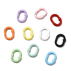 Mixed Color Spray Painted Alloy Spring Gate Rings, Oval Ring with Heart, Mixed Color, 6 Gauge, 28x20.5x4mm, Inner Diameter: 12x19.5mm