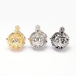 Mixed Color Rack Plating Brass Hollow Round Cage Pendants, For Chime Ball Pendant Necklaces Making, Mixed Color, 34x27x23mm, Hole: 12.5x8mm, inner: 19.5mm