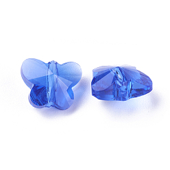 Bleu Des billes de verre transparentes, facette, papillon, bleu, 8x10x5.5mm, Trou: 1mm