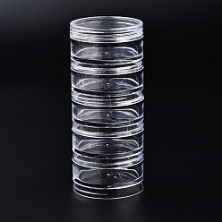 Clair Conteneurs de stockage de billes de polystyrène, avec 5 compartiments boîtes de rangement, pour bijoux perles petits accessoires, colonne, clair, 5x11.7 cm, compartiment: 4.4x1.9cm